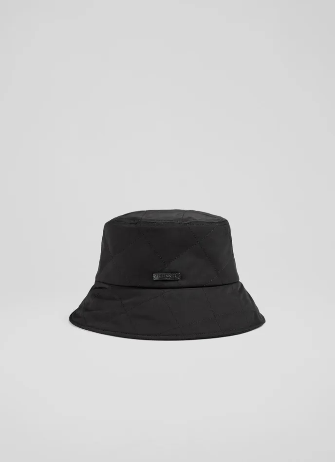 LK Bennett Lia Black Quilted Nylon Bucket Hat Women Hats and Fascinators