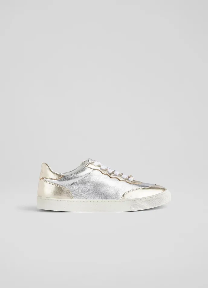 LK Bennett Lkb Runner Silver And Gold Leather Trainers Women Flats