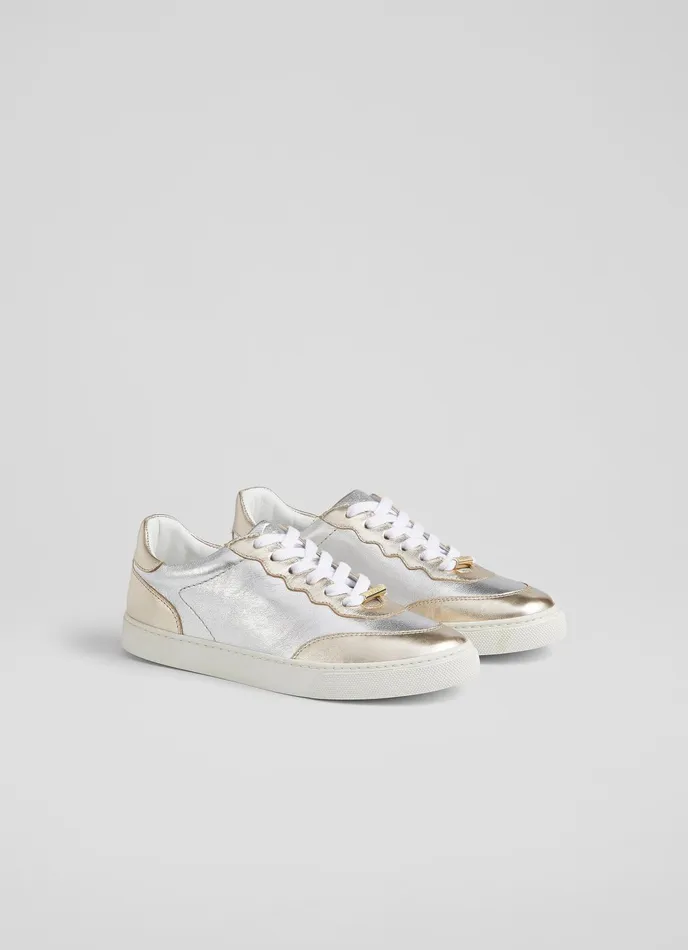 LK Bennett Lkb Runner Silver And Gold Leather Trainers Women Flats