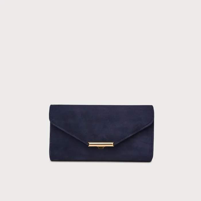 LK Bennett Lucy Navy Suede Envelope Clutch Women Clutch Bags