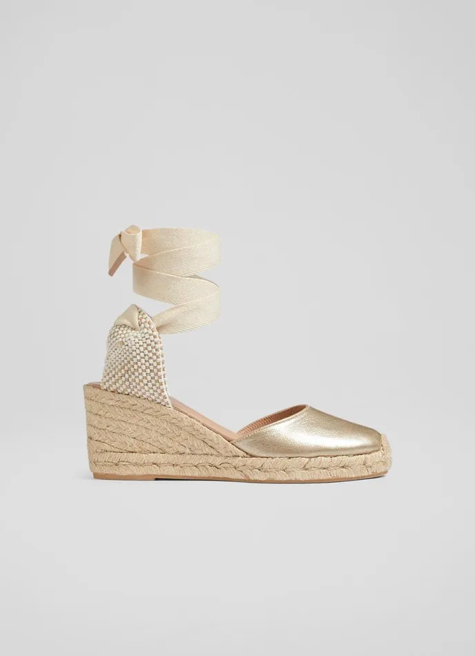 LK Bennett Maureen Gold Metallic Leather Espadrilles Women Sandals