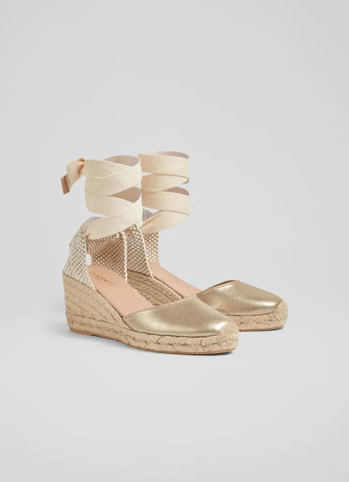 LK Bennett Maureen Gold Metallic Leather Espadrilles Women Sandals