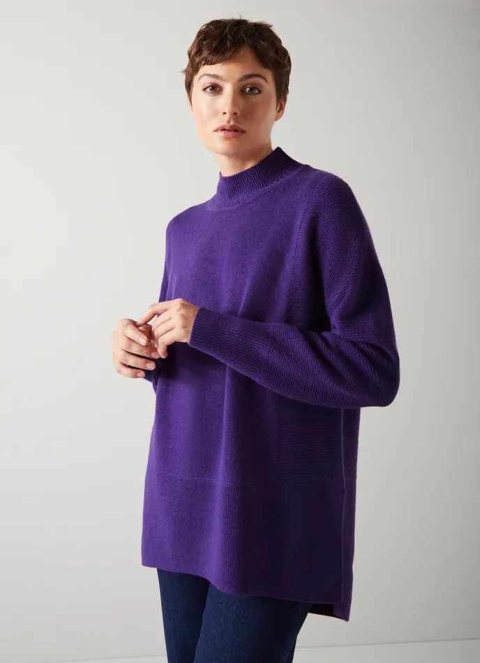 LK Bennett Milly Purple Sustainably Sourced Merino Dipped Hem Jumper Women Knitwear
