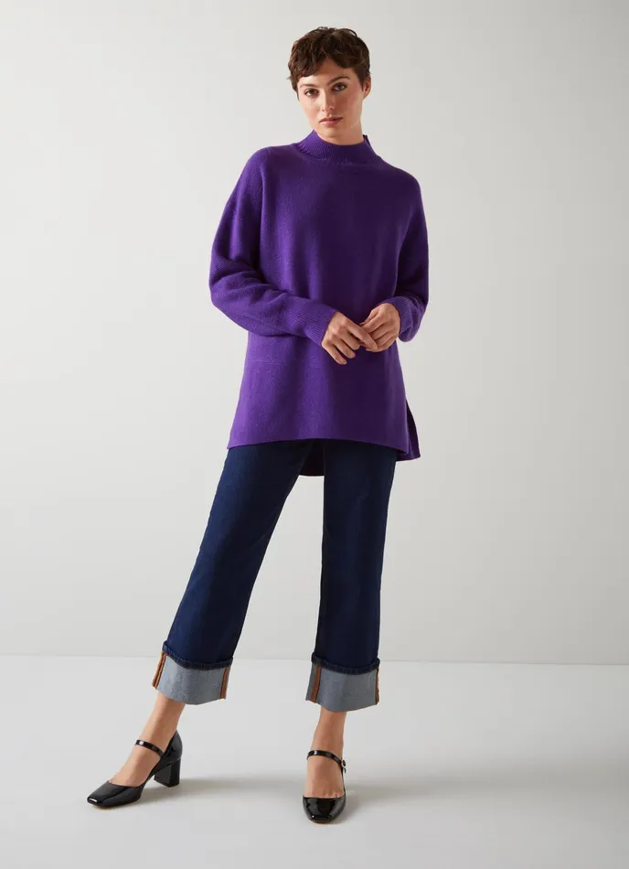LK Bennett Milly Purple Sustainably Sourced Merino Dipped Hem Jumper Women Knitwear