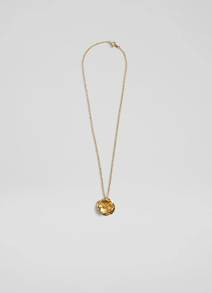 LK Bennett Rose Crystal And Gold Flower Necklace Women Jewellery