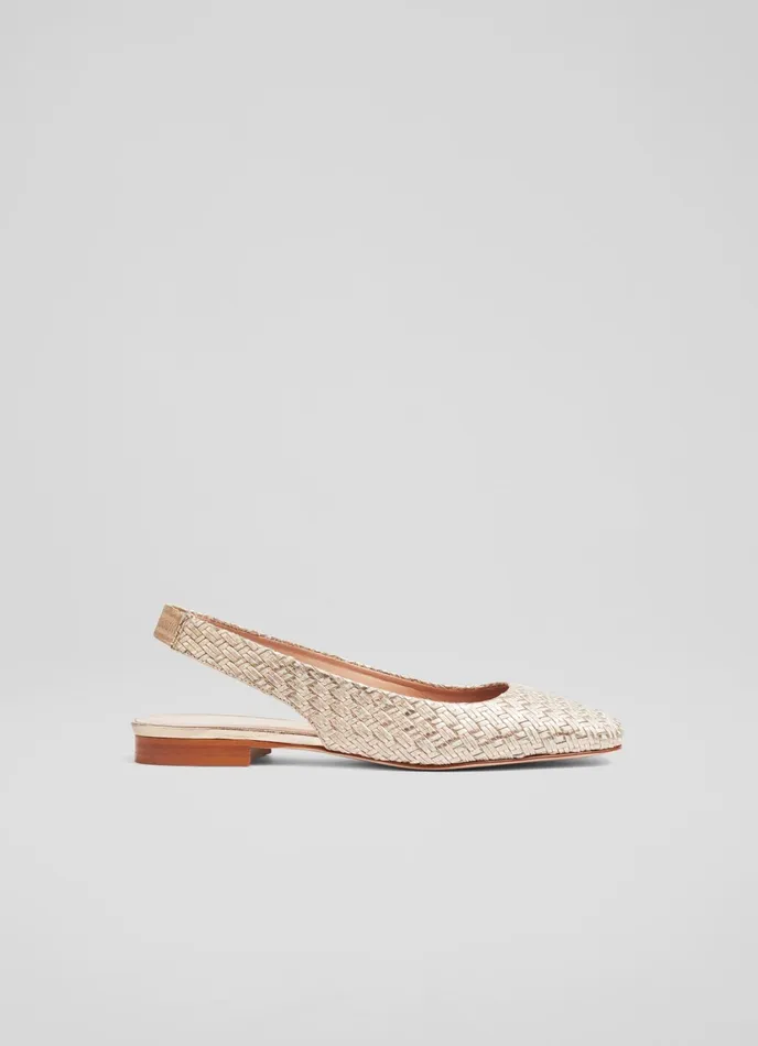 LK Bennett Savannah Platinum Woven Leather Slingback Flats Women Slingbacks