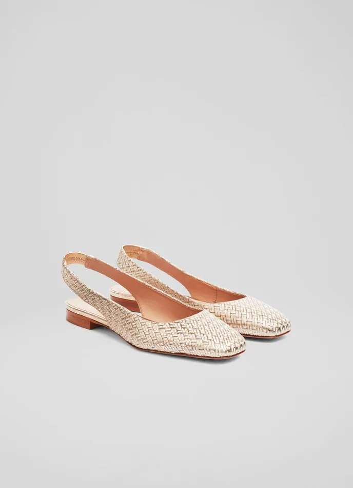 LK Bennett Savannah Platinum Woven Leather Slingback Flats Women Slingbacks