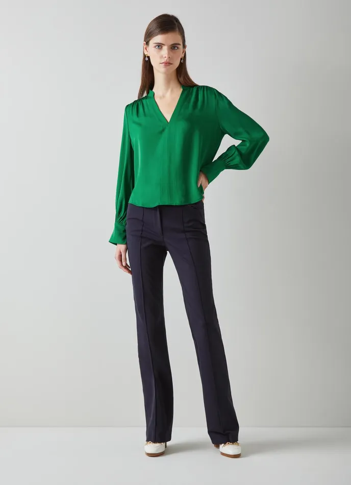 LK Bennett Selina Green Collarless Blouse Women Tops