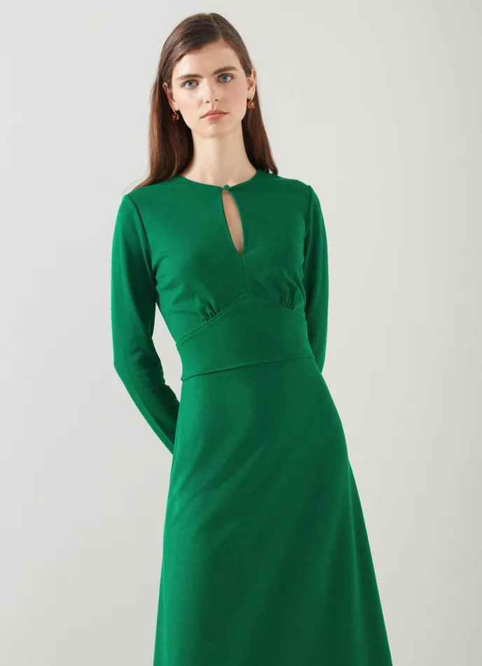 LK Bennett Sera Green Lenzing Ecovero Viscose Blend Dress Women Dresses