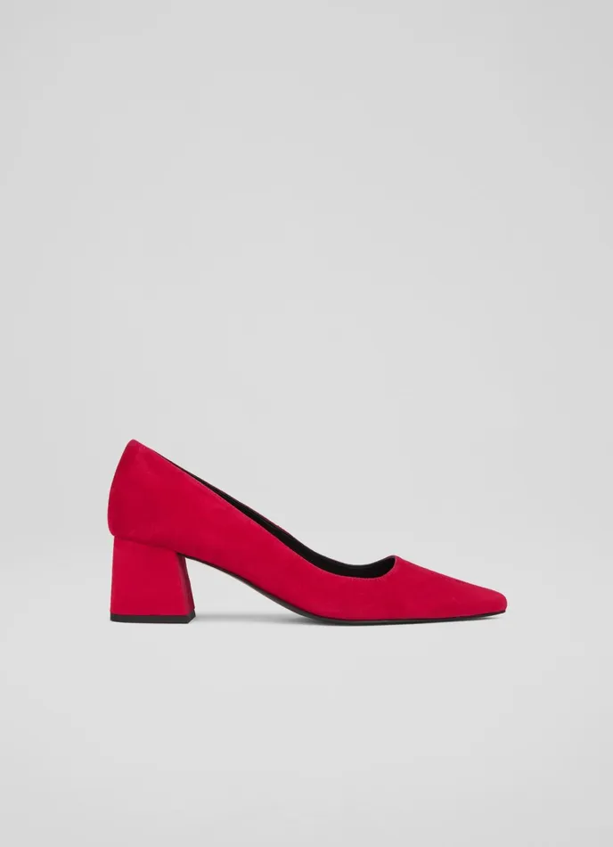 LK Bennett Sloane Green Suede Block Heel Courts Women Court Shoes