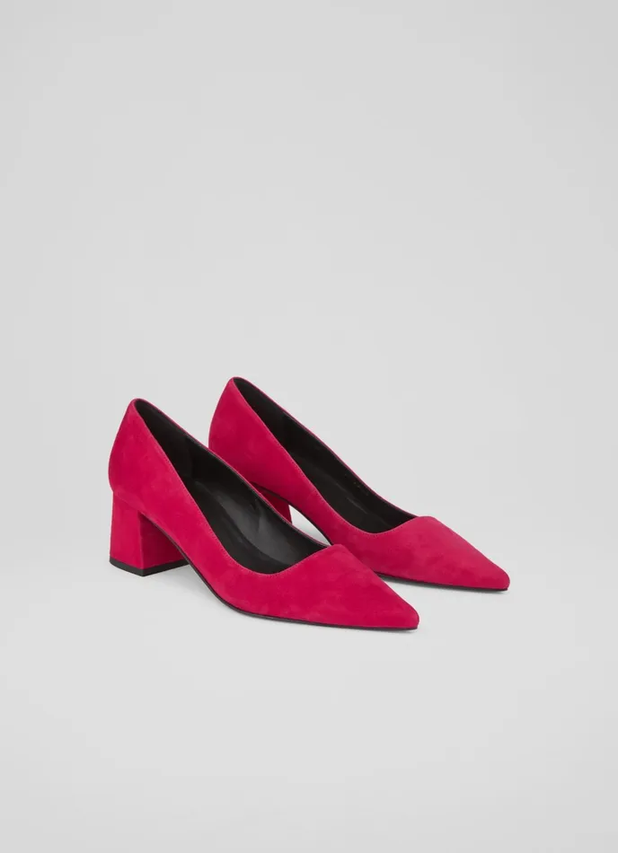 LK Bennett Sloane Green Suede Block Heel Courts Women Court Shoes