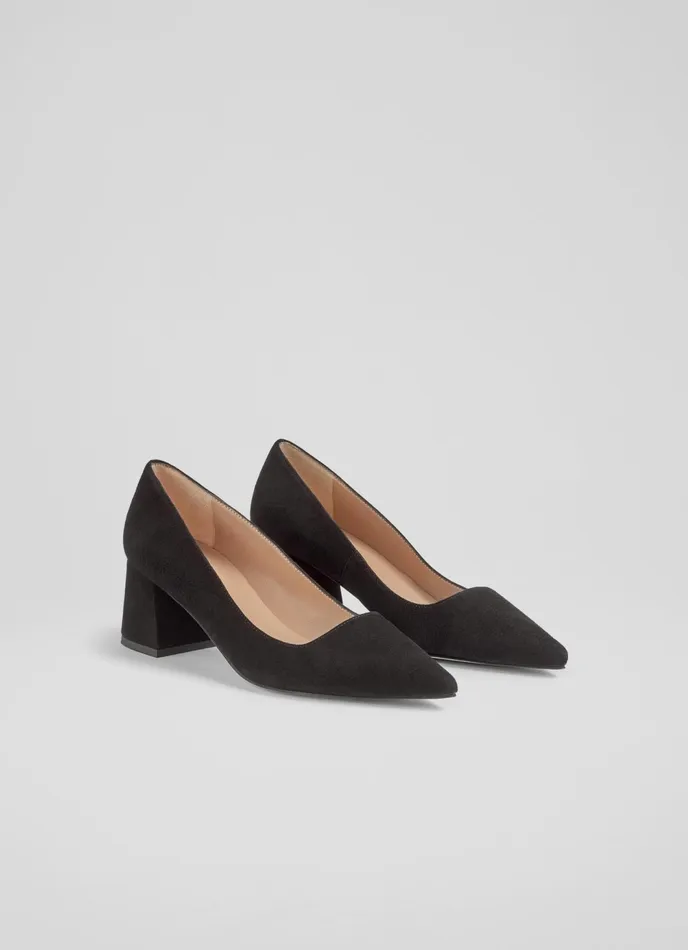 LK Bennett Sloane Green Suede Block Heel Courts Women Court Shoes