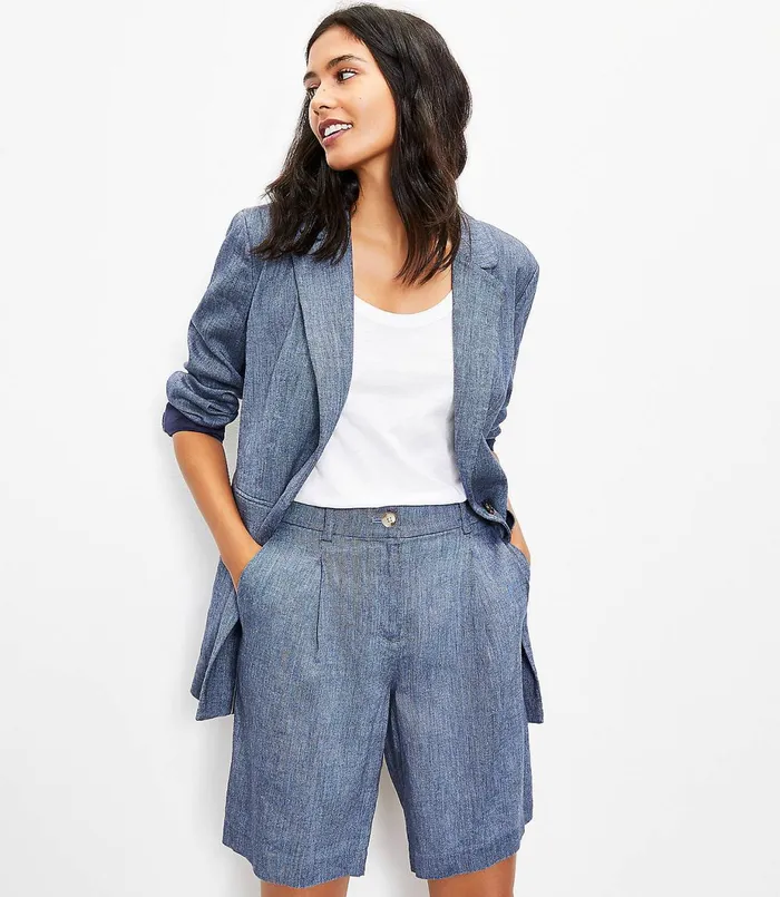 LOFT Bermuda Shorts In Chambray Breezy Blue Chambray Women Shorts