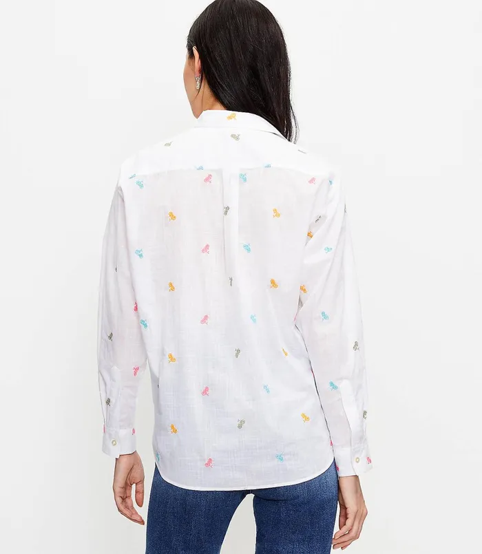 LOFT Bicycle Embroidered Relaxed Shirt White Women Tops