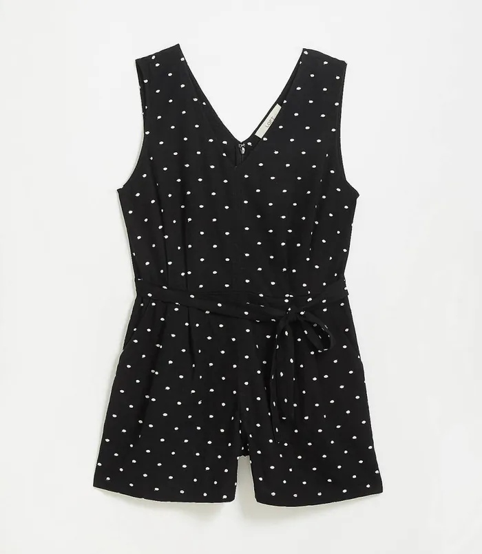 LOFT Clip Dot Double V Romper Black Women Dresses