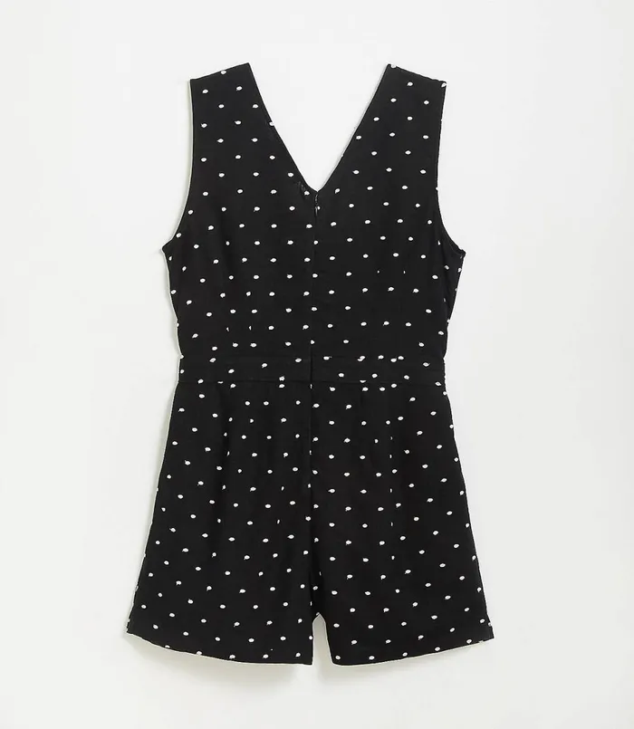 LOFT Clip Dot Double V Romper Black Women Dresses