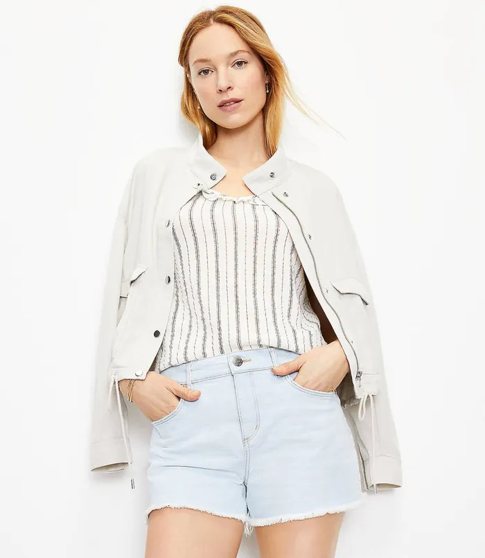 LOFT Distressed High Rise Cut Off Denim Shorts In Bleach Out Wash Bleach Out Wash Women Shorts