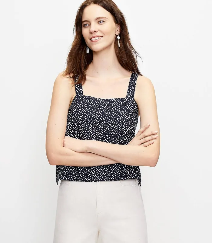 LOFT Dotted Square Neck Cami Forever Navy Women Tops