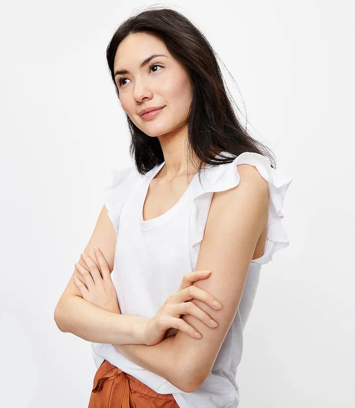 LOFT Flutter Tee White Women Tops