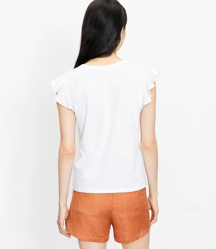 LOFT Flutter Tee White Women Tops