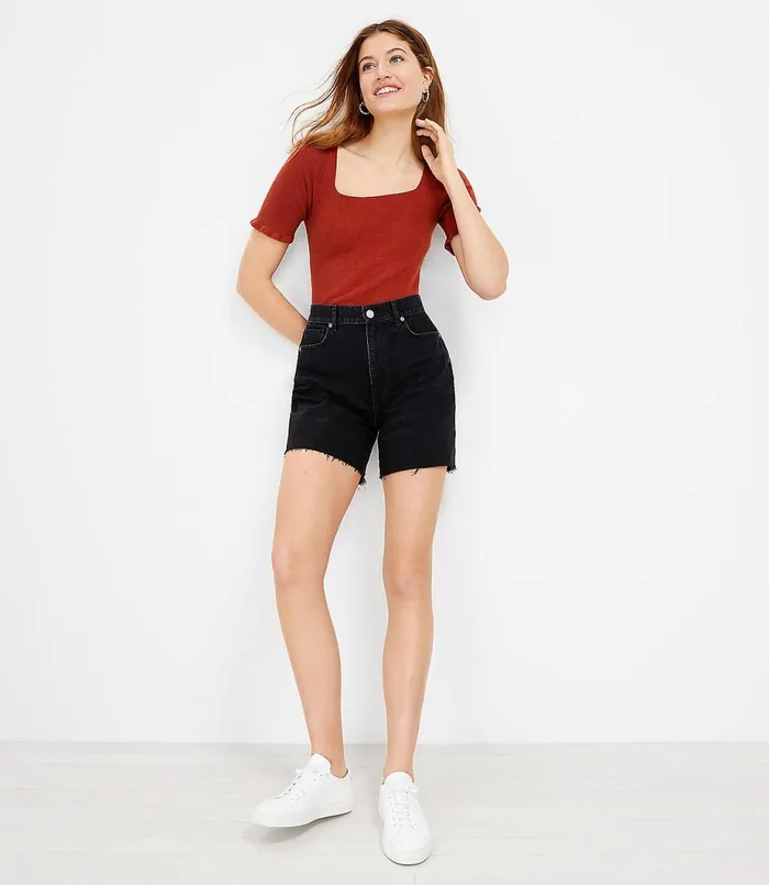 LOFT Fresh Cut High Waist Boyfriend Shorts In Faded Black Faded Black Wash Women Shorts