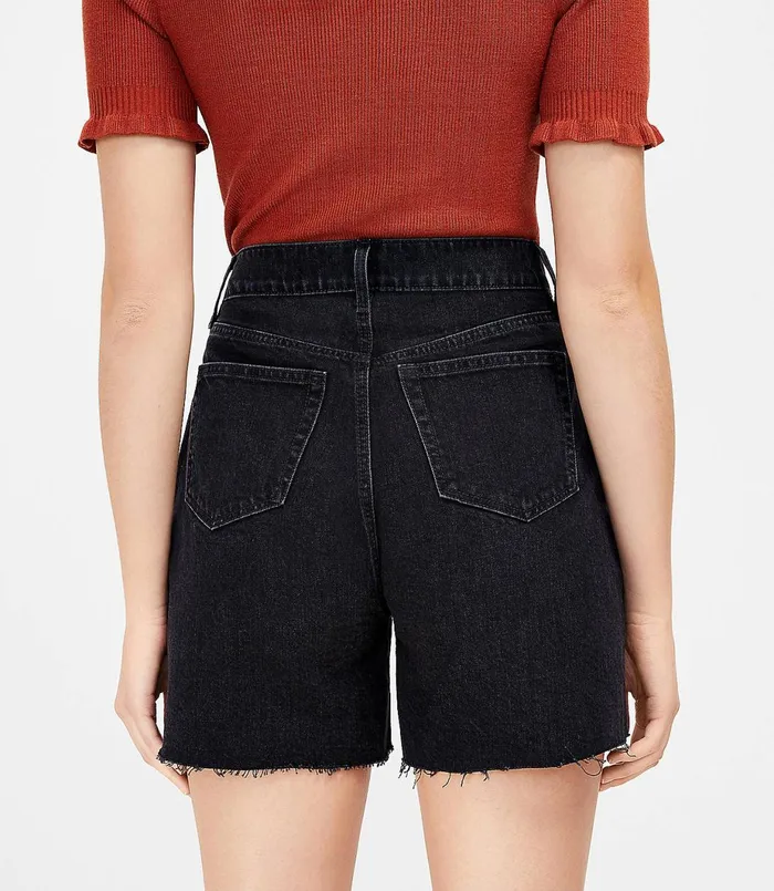 LOFT Fresh Cut High Waist Boyfriend Shorts In Faded Black Faded Black Wash Women Shorts