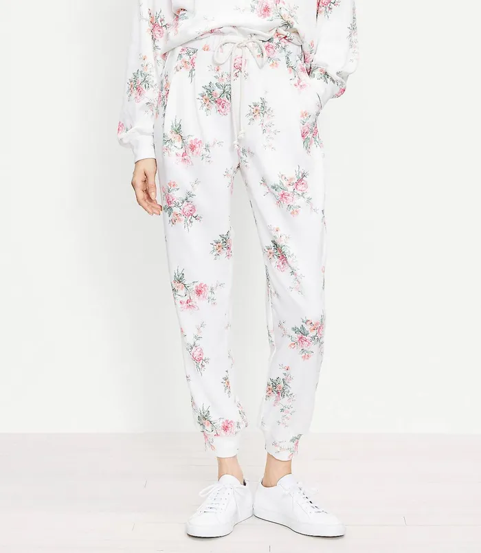 LOFT Lou and Grey Bouquet Ruffle Terry Sweatpants Whisper White Women Loungewear