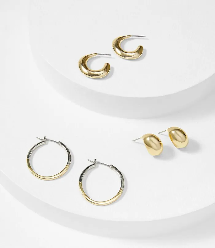 LOFT Metallic Hoop Earring Set Gold Silver Women Jewelry