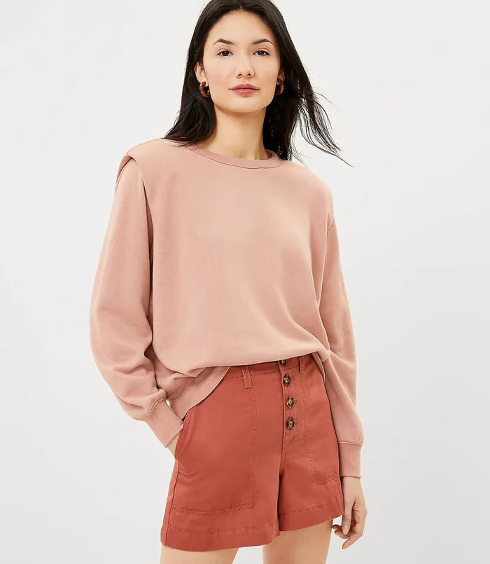 LOFT Padded Shoulder Sweatshirt Vintage Olive Women Loungewear