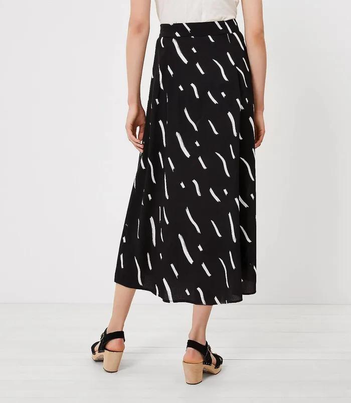 LOFT Petite Brushstroke Slit Midi Skirt Black Women Petite Skirts
