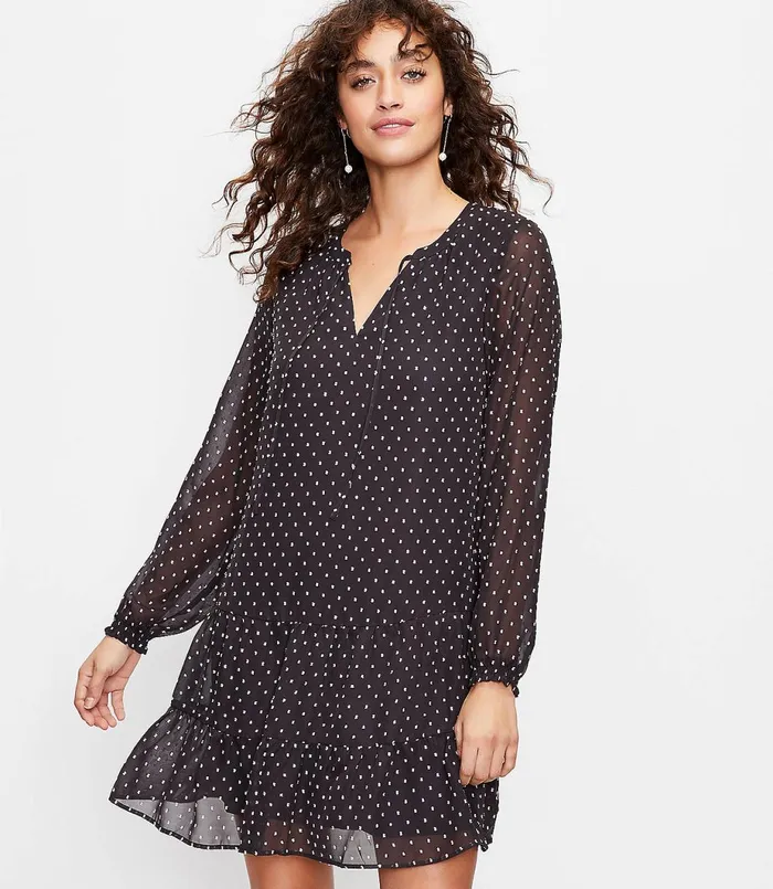 LOFT Petite Clip Tie Neck Swing Dress Black Women Petite Dresses