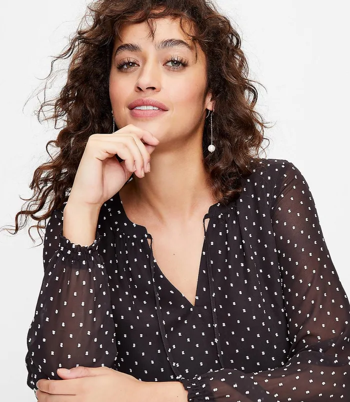 LOFT Petite Clip Tie Neck Swing Dress Black Women Petite Dresses