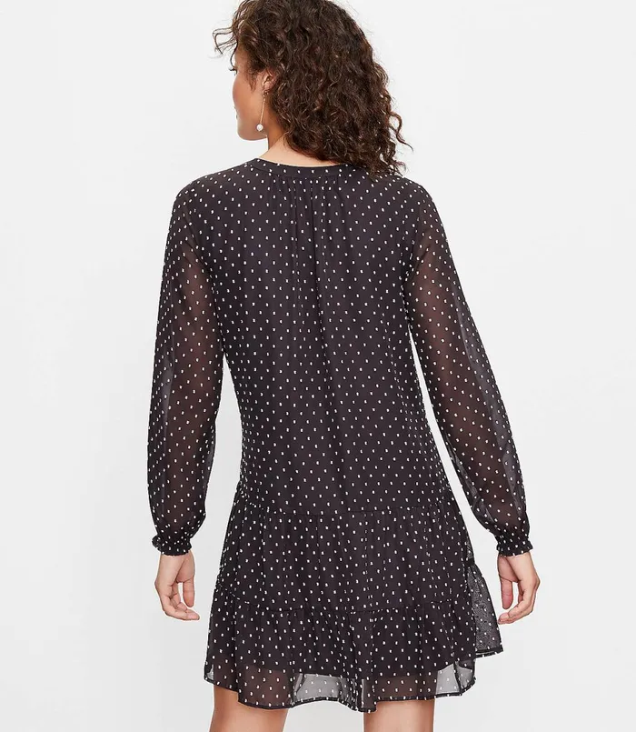LOFT Petite Clip Tie Neck Swing Dress Black Women Petite Dresses