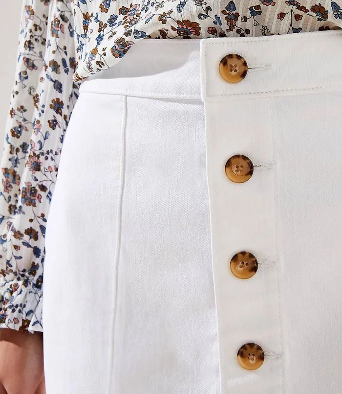 LOFT Petite Denim Button Down Skirt White Women Petite Skirts