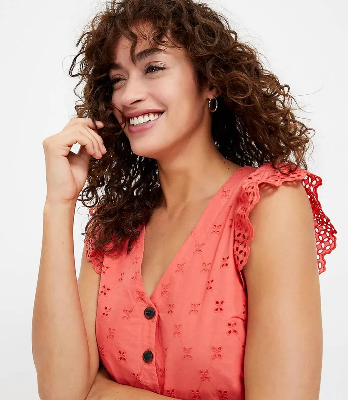 LOFT Petite Eyelet Tiered Swing Dress Candied Orange Women Petite Dresses