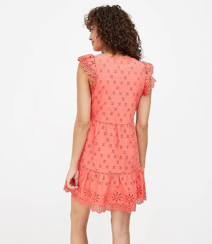 LOFT Petite Eyelet Tiered Swing Dress Candied Orange Women Petite Dresses