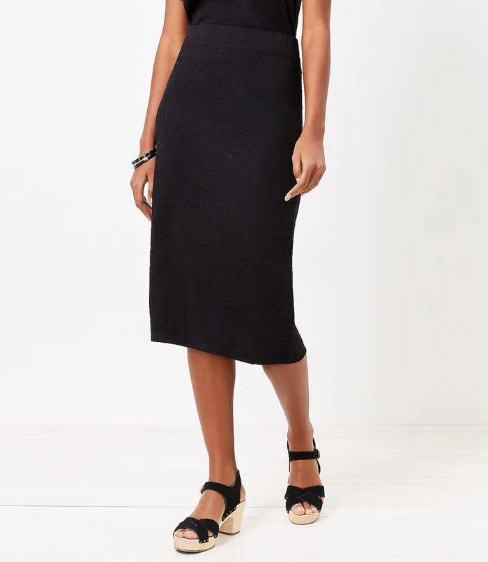 LOFT Petite Floral Jacquard Pull On Midi Skirt Black Women Petite Skirts