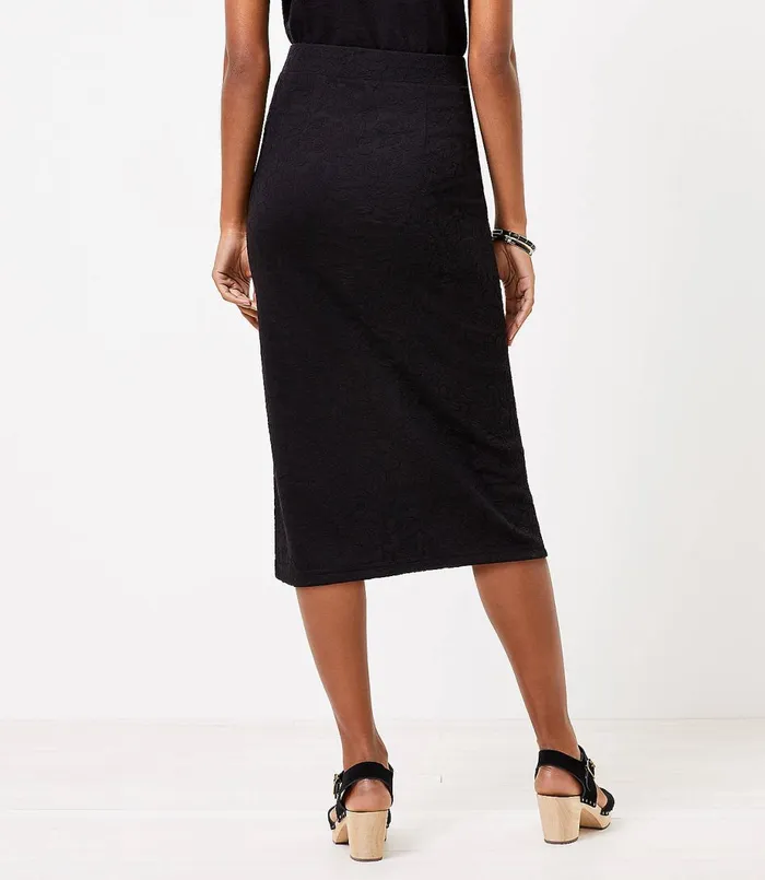 LOFT Petite Floral Jacquard Pull On Midi Skirt Black Women Petite Skirts
