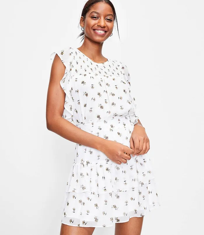 LOFT Petite Floral Tiered Ruffle Pull On Skirt Whisper White Women Petite Skirts