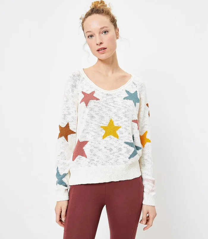 LOFT Petite Lou and Grey Star Sweater Whisper White Women Petite Sweaters