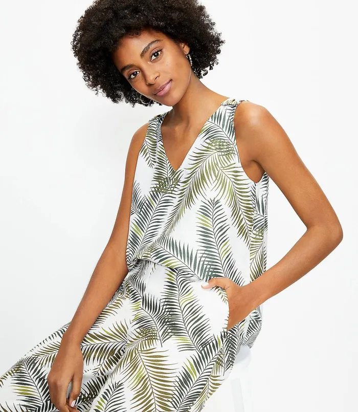 LOFT Petite Palm Shoulder Button VNeck Shell Whisper White Women Petite Tops