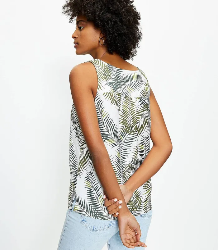 LOFT Petite Palm Shoulder Button VNeck Shell Whisper White Women Petite Tops