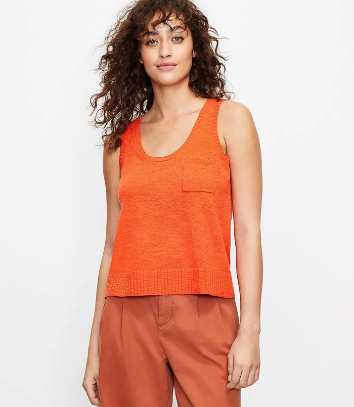 LOFT Petite Pocket Sweater Tank Light Pebble Women Petite Sweaters