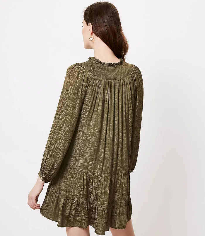 LOFT Petite Smocked Yoke Swing Dress Fresh Ivy Women Petite Dresses