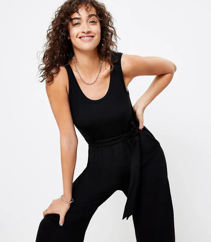LOFT Scoop Neck Tank Jumpsuit Black Women Little Black Dresses