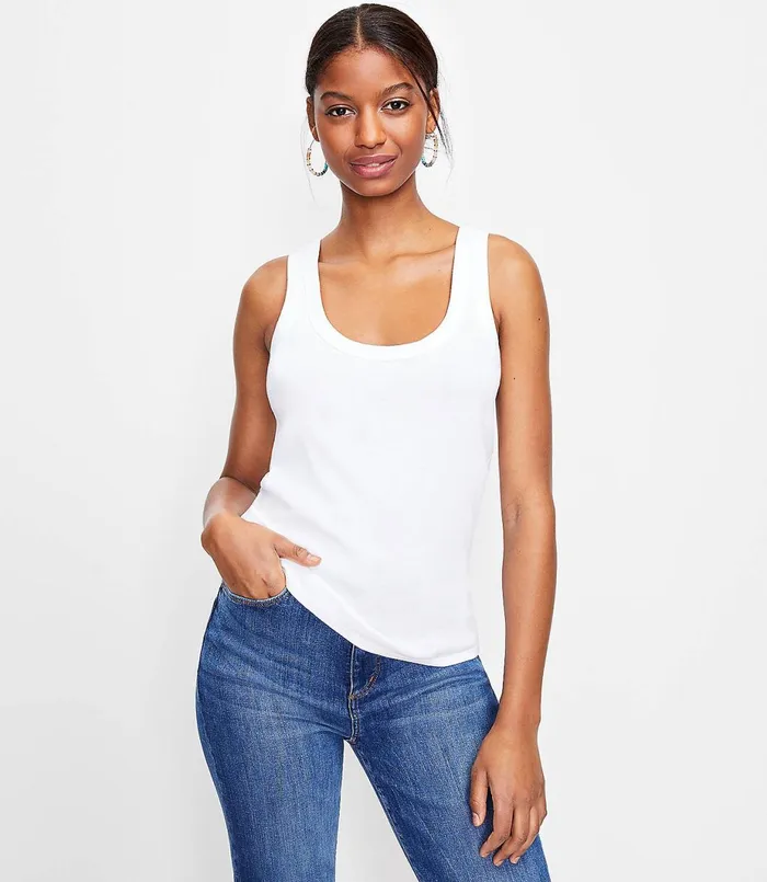 LOFT Scoop Neck Tank White Women Tops