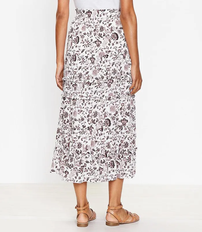 LOFT Shimmer Vine Tiered Maxi Skirt Whisper White Women Skirts