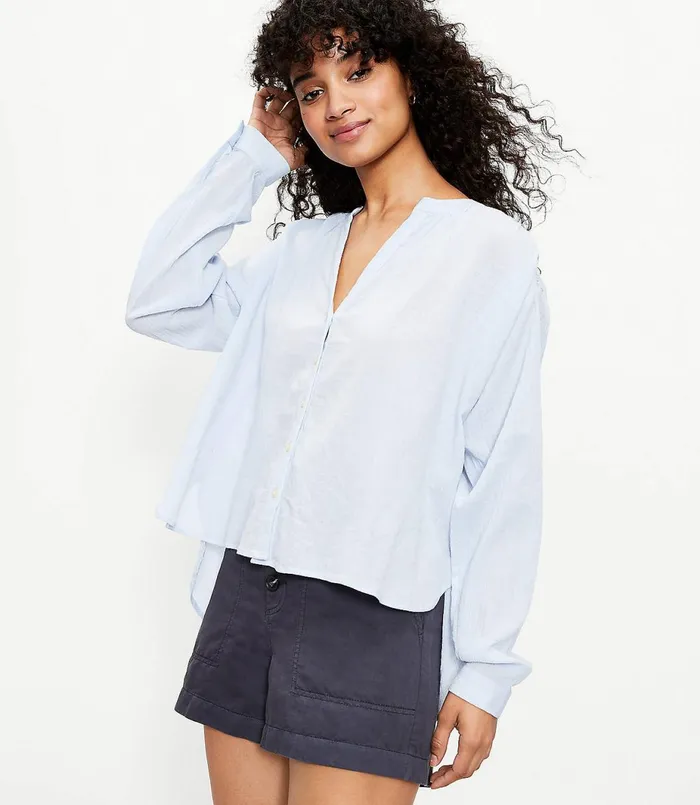 LOFT Smocked Shirt Coastal Glow Women Tops
