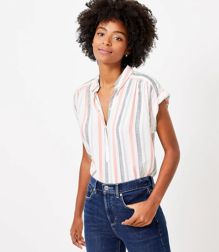 LOFT Striped Dolman Henley Shirt Whisper White Women Tops
