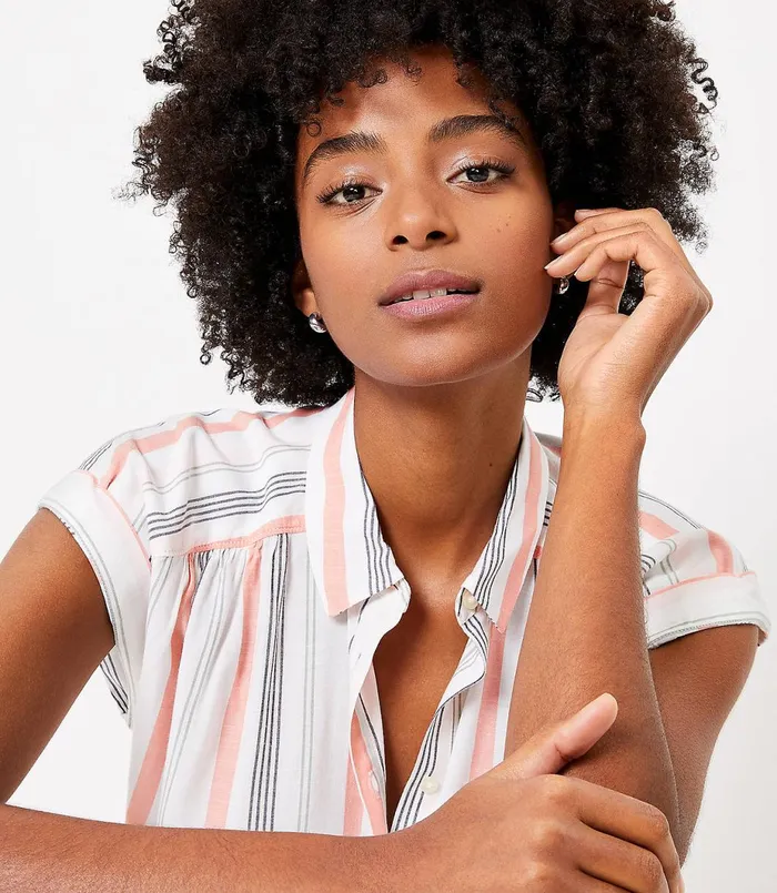 LOFT Striped Dolman Henley Shirt Whisper White Women Tops